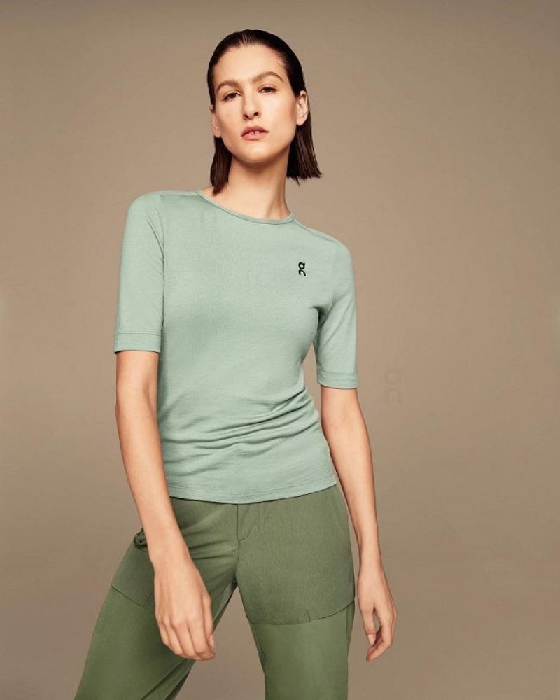 Camiseta On Cloud Merino-T Mujer Green | UY_ON8641